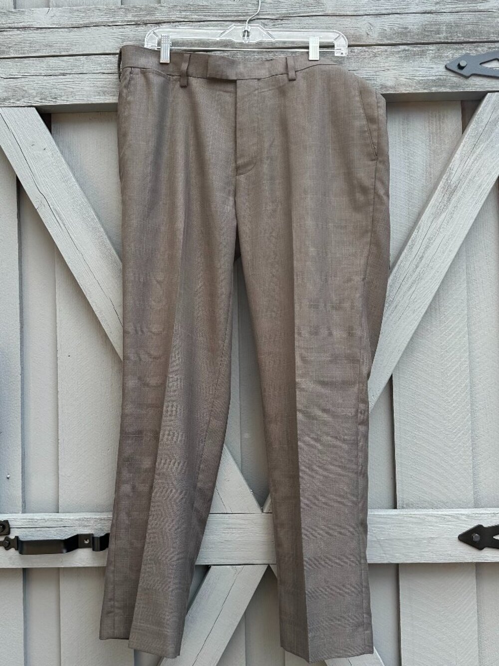Louis Raphael Tailored Men's Dress Pants 34x30 Taupe Plaid Flat Front Career